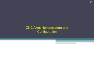 CNC Axes Nomenclature and
Configuration
15
 