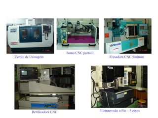 Retificadora CNC
Fresadora CNC Sinitron
Eletroerosão a Fio – 5 eixos
Torno CNC portátil
Centro de Usinagem
 