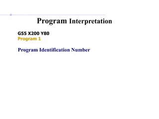 Program Interpretation
G55 X200 Y80
Program 1
Program Identification Number
 
