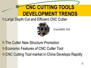 CNC CUTTING TOOLS
DEVELOPMENT TRENDS
Large Depth Cut and Efficient CNC Cutter
The Cutter New Structure Promotion
Economic Features of CNC Cutter Tool
CNC Cutting Tool market in China Develops Rapidly
23
CoroMill 345
 
