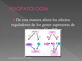  Deesta manera altera los efectos
   reguladores de los genes supresores de
             tumores p53 y RB.




Rev Cubana Oncol 2011;17(1):65-71
 