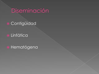    Contigüidad

   Linfática

   Hematógena
 