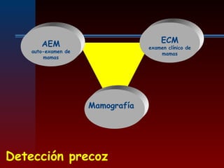 AEM
auto-examen de
mamas
ECM
examen clínico de
mamas
Mamografía
Detección precoz
 