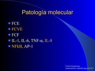 Patología molecular FCE FCVE FCF IL-1, IL-6, TNF- α ,  IL-8 NFkB,  AP-1 Cáncer de páncreas.  Gastroentrolo villalobos pag 621-627 