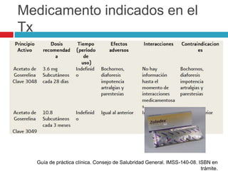 Medicamento indicados en el
Tx




  Guía de práctica clínica. Consejo de Salubridad General. IMSS-140-08. ISBN en
                                                                         trámite.
 