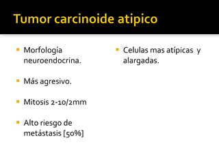 Morfología neuroendocrina. Más agresivo. Mitosis 2-10/2mm Alto riesgo de metástasis [50%] Celulas mas atípicas  y alargadas. 