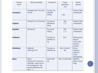 Las quimioterapias de rescate más
utilizadas se conocen por sus siglas: VIP
(vinblastina, ifosfamida y cisplatino) o TIP
(paclitaxel, ifosfamida y cisplatino).
 