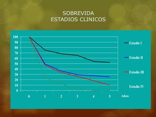 100 
90 
80 
70 
60 
50 
40 
30 
20 
10 
0 
0 1 2 3 4 5 
Estadío I 
Estadío II 
Estadío III 
Estadío IV 
Años 
 