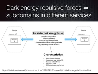 @crichardson
Dark energy repulsive forces
subdomains in different services
https://chrisrichardson.net/post/microservices/...