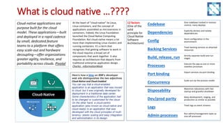 What is cloud native …????
Cloud-native applications are
purpose built for the cloud
model. These applications—built
and d...