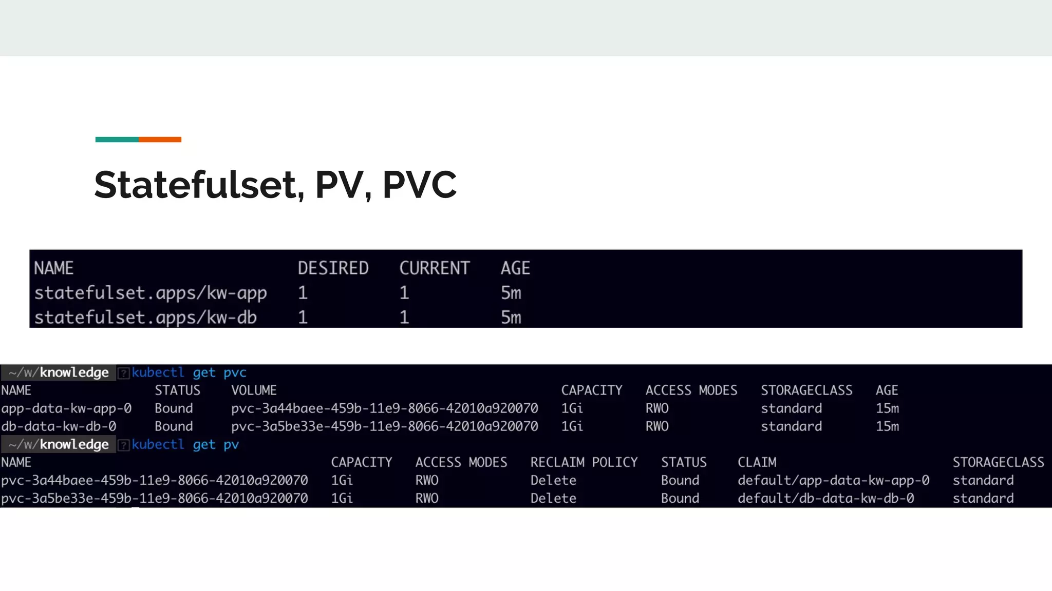 Statefulset, PV, PVC
 