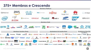 © 2019 Cloud Native Computing Foundation18
375+ Membros e Crescendo
Membros Platinum
Apoiadores do Usuário Final
Membros Gold
Membros Usuários Finais Academicos/Sem Fins
Lucrativos
 