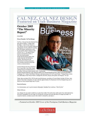 C al    N e z   D esign       P roposal




Featured on October 2005 Cover of the Prestigious Utah Business Magazine




                                 
 
