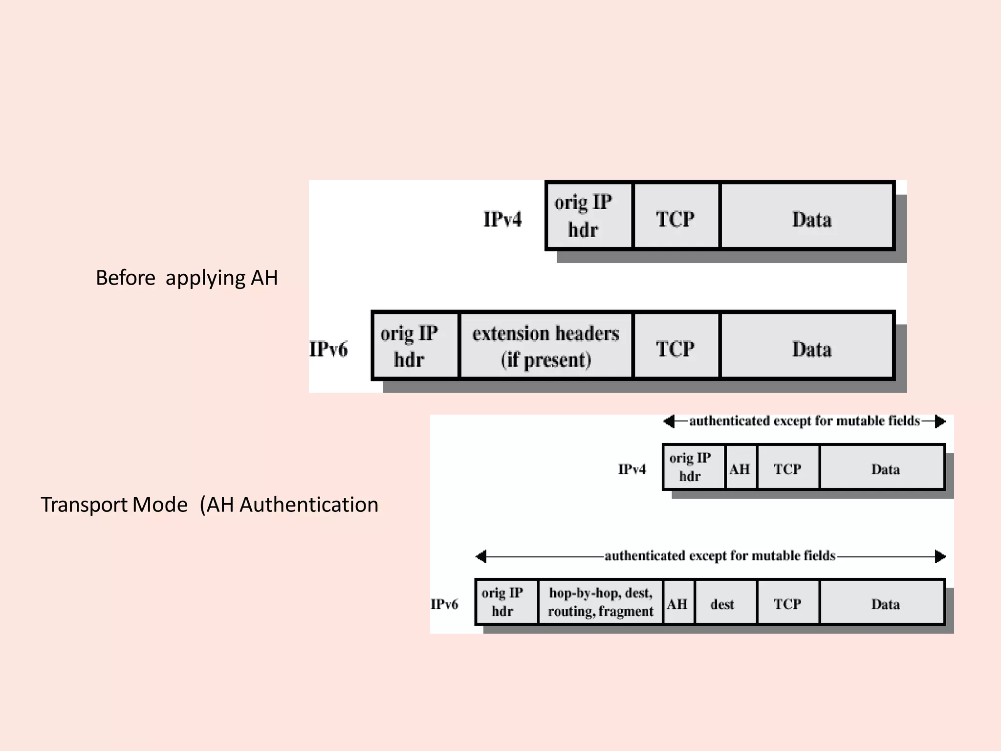 Before applying AH
Transport Mode (AH Authentication
 