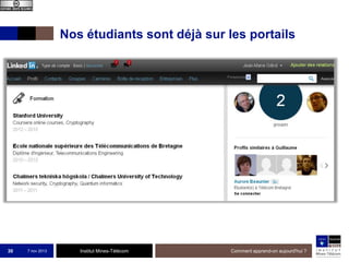 Nos étudiants sont déjà sur les portails

30

7 nov 2013

Institut Mines-Télécom

Comment apprend-on aujourd'hui ?

 