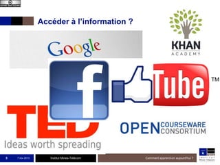 Accéder à l’information ?

5

7 nov 2013

Institut Mines-Télécom

Comment apprend-on aujourd'hui ?

 