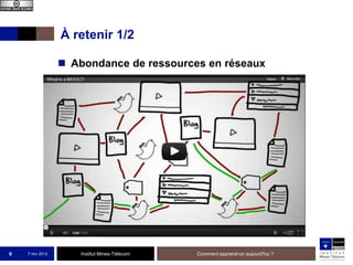 À retenir 1/2
 Abondance de ressources en réseaux

6

7 nov 2013

Institut Mines-Télécom

Comment apprend-on aujourd'hui ?

 
