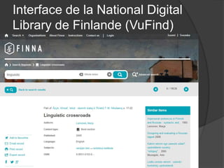Interface de la National Digital Library de Finlande (VuFind)  