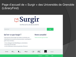 Page d’accueil de « Surgir » des Universités de Grenoble (LibraryFind)  