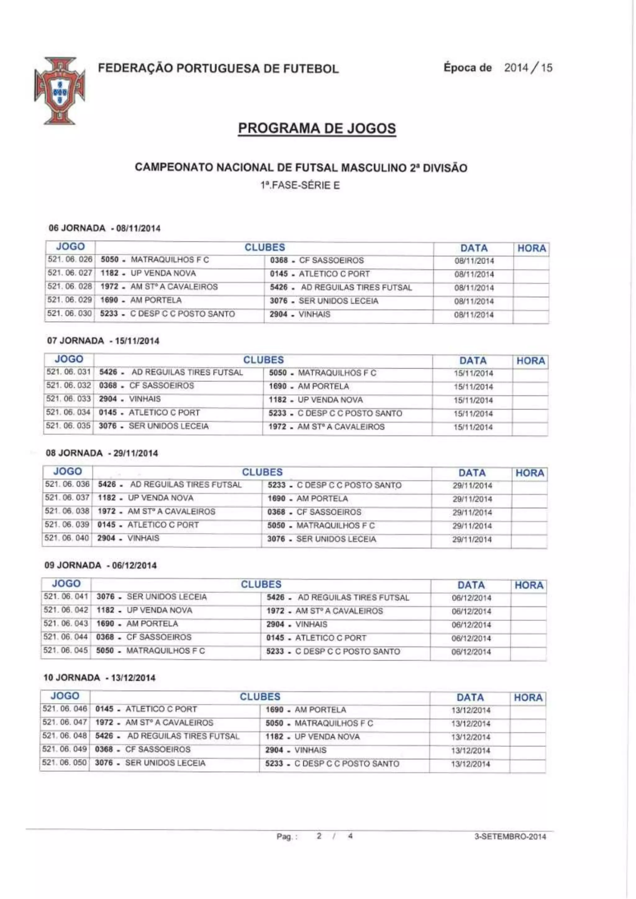 Cn futsal 2 div sorteio