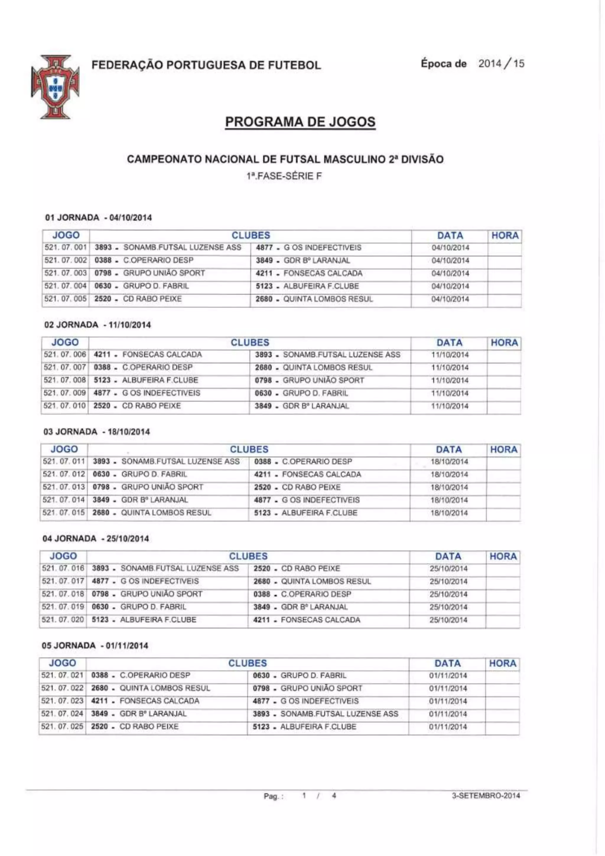 Cn futsal 2 div sorteio