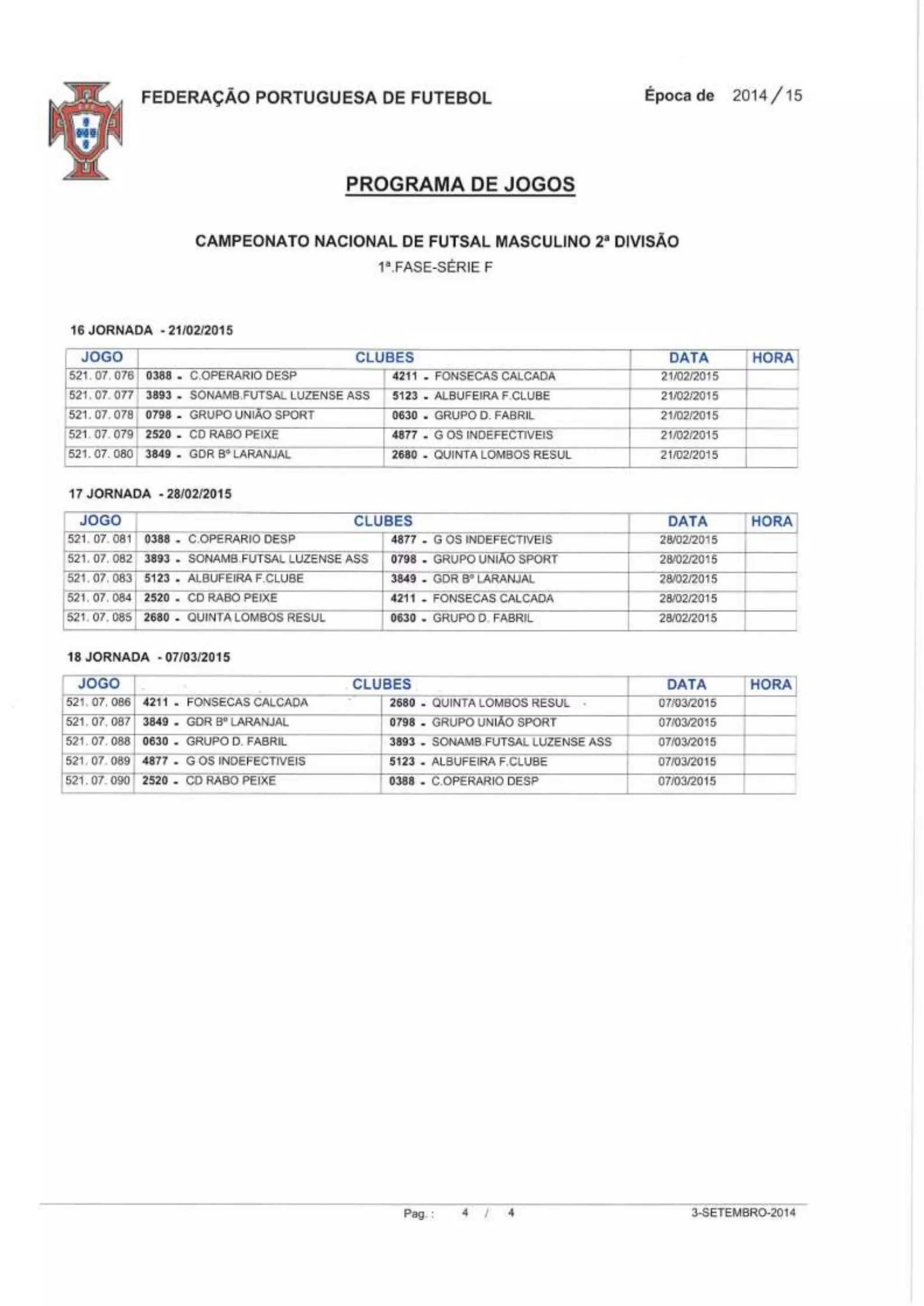 Cn futsal 2 div sorteio