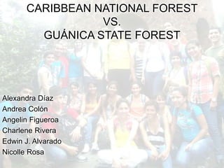 CARIBBEAN NATIONAL FOREST
                 VS.
        GUÁNICA STATE FOREST




Alexandra Díaz
Andrea Colón
Angelin Figueroa
Charlene Rivera
Edwin J. Alvarado
Nicolle Rosa
 