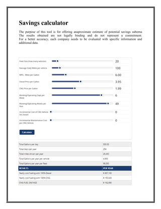 Savings calculator
The purpose of this tool is for offering anaproximate estimate of potential savings suborna
The results obtained are not legally binding and do not represent a commitment.
For a better accuracy, each company needs to be evaluated with specific information and
additional data.
 