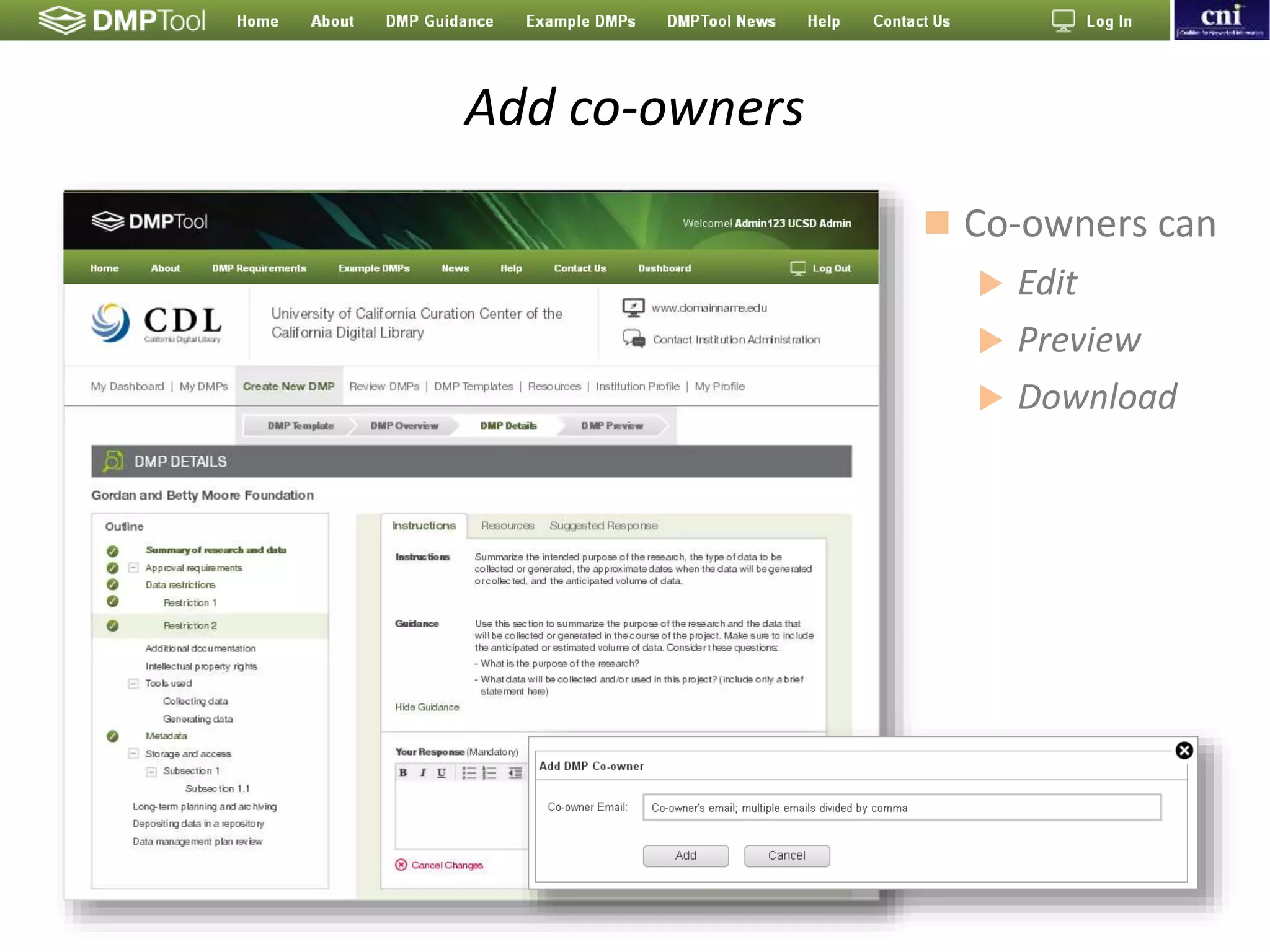 Add co-owners
 Co-owners can
 Edit
 Preview
 Download
 