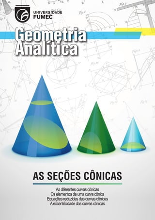 Geometria
Analítica

AS SEÇÕES CÔNICAS
As diferentes curvas cônicas
Os elementos de uma curva cônica
Equações reduzidas das curvas cônicas
A excentricidade das curvas cônicas

 