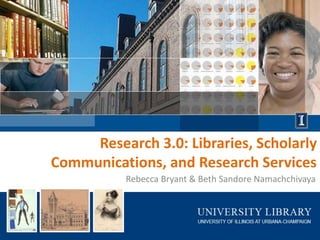 Research 3.0: Libraries, Scholarly
Communications, and Research Services
Rebecca Bryant & Beth Sandore Namachchivaya
 