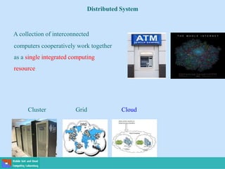 Cluster Grid Cloud
Distributed System
A collection of interconnected
computers cooperatively work together
as a single integrated computing
resource
 