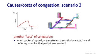 Causes/costs of congestion: scenario 3
another “cost” of congestion:
 when packet dropped, any upstream transmission capacity and
buffering used for that packet was wasted!
R/2
R/2
l
out
lin
’
Transport Layer: 3-119
 