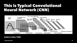 This is Typical Convolutional
Neural Network (CNN)
[LeNet-5, LeCun 1980]
© Junho Cho, 2016 18
 