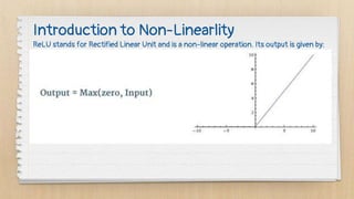 Introduction to Non-Linearlity
ReLU stands for Rectified Linear Unit and is a non-linear operation. Its output is given by:
 