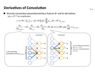 9	
  /14	
  
Deriva4ves	
  of	
  Convolu4on	
n  Discrete	
  convolu.on	
  parameterized	
  by	
  a	
  feature	
  w	
  and...
