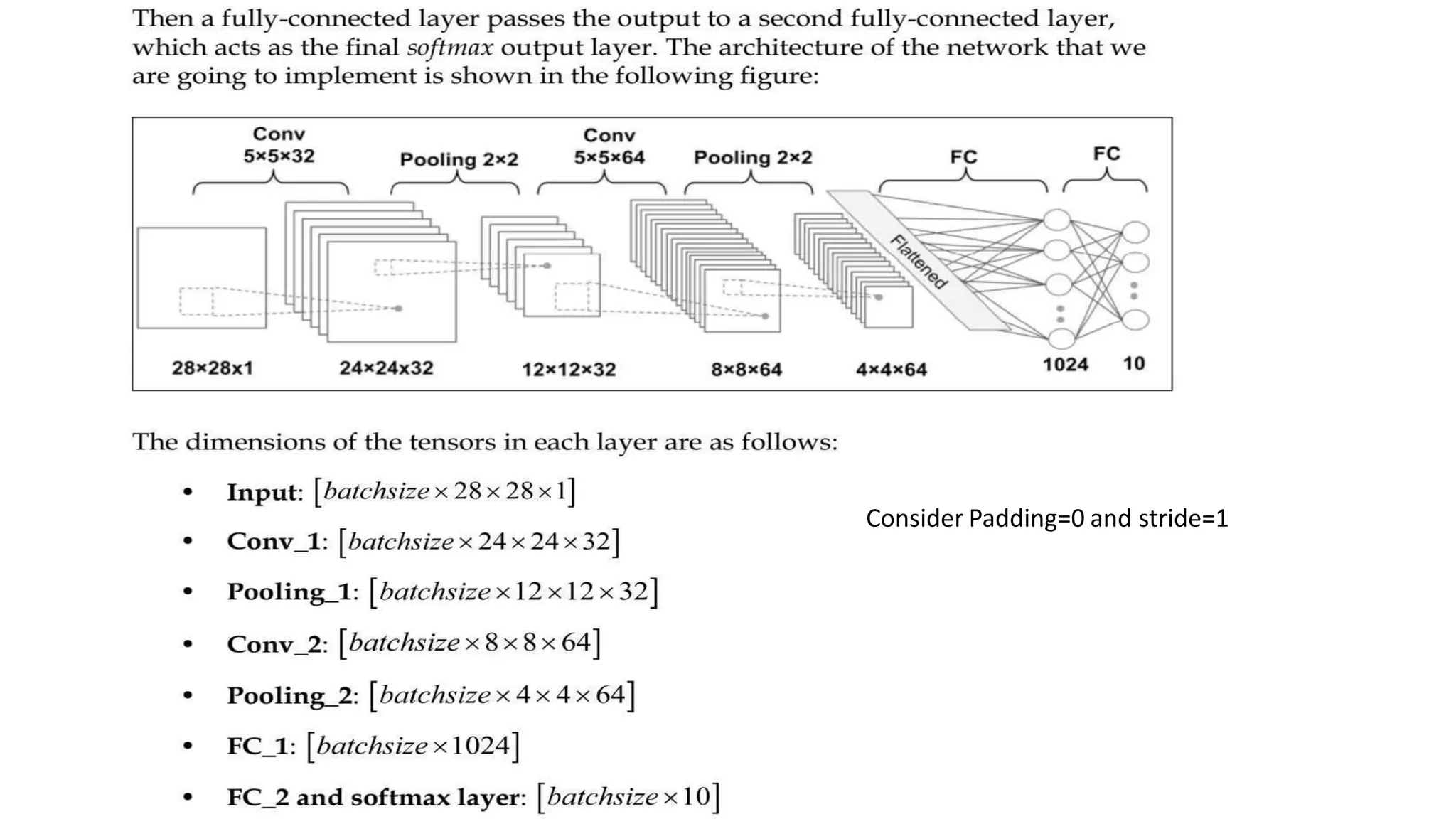 Consider Padding=0 and stride=1
 