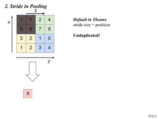 M&S
2. Stride in Pooling
2
Default in Theano
stride size = poolsize
Unduplicated!
 