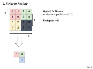 M&S
2. Stride in Pooling
2
Default in Theano
stride size = poolsize = (2,2)
Unduplicated!
 