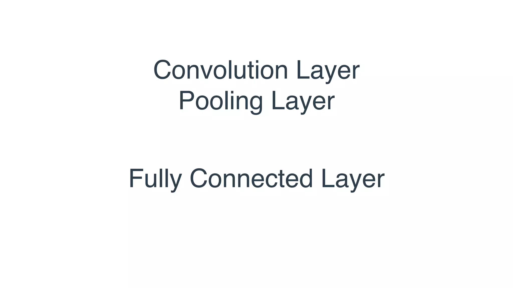 Convolution Layer
Pooling Layer
Fully Connected Layer
 