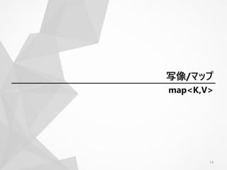 map<K,V>
14
写像/マップ
 