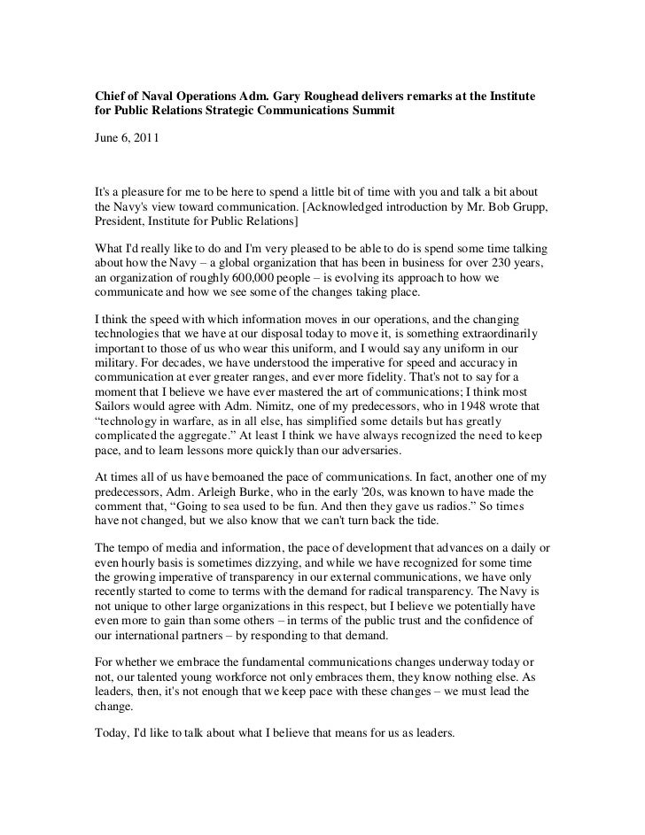 Chief of Naval Operations Adm. Gary Roughead delivers remarks at the Institute for Public Relations Strategic Communicatio...