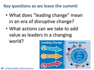 #CNOSUMMIT @HelenBevan#CNOSUMMIT @HelenBevan
Key questions as we leave the summit
• What does “leading change” mean
in an ...