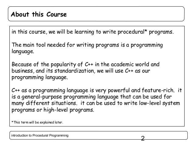 Introduction to Procedural Programming in C++