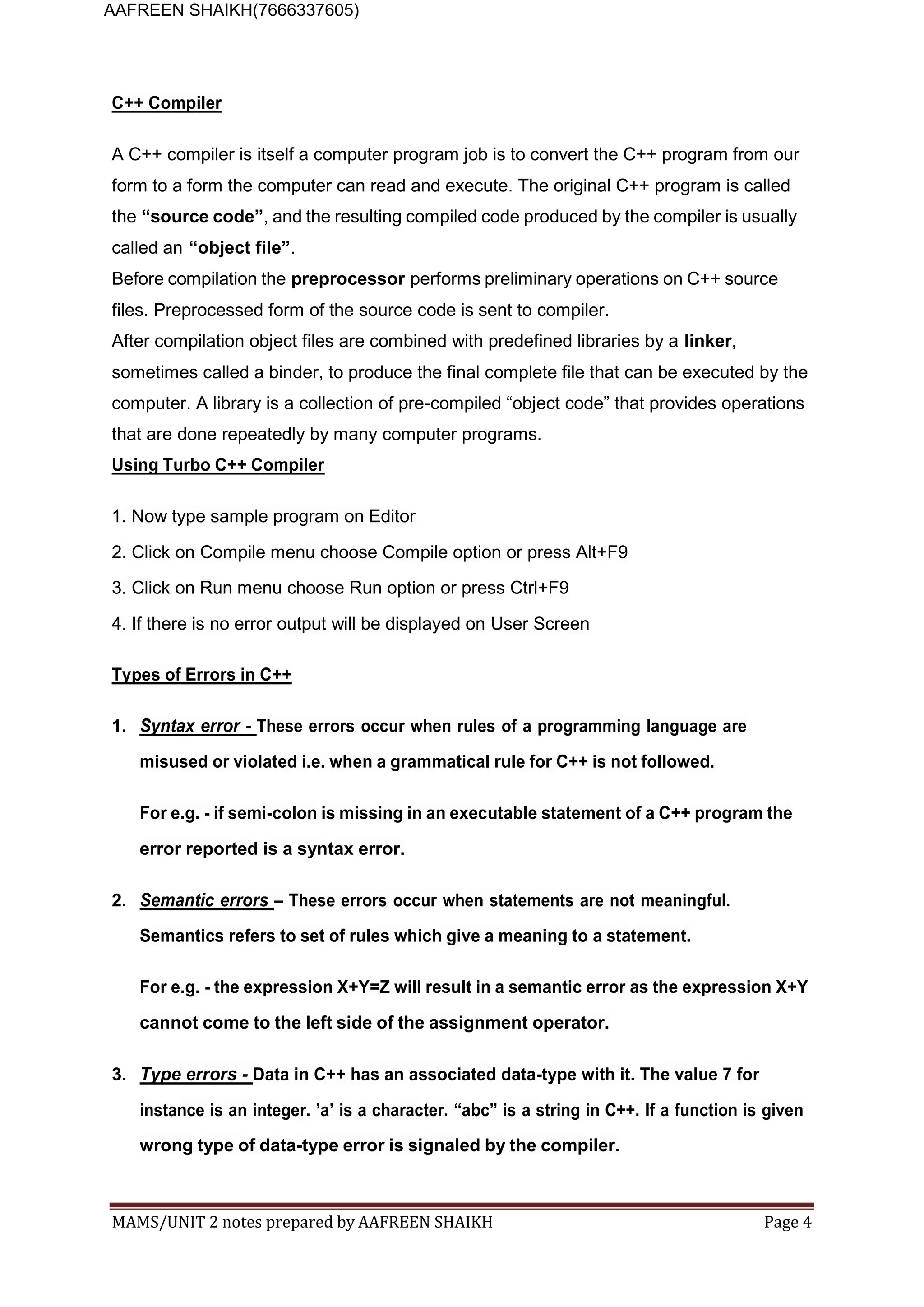 c++ notes.docx BASIC C++ PROGRAMMING NOTES | PDF | Free Download