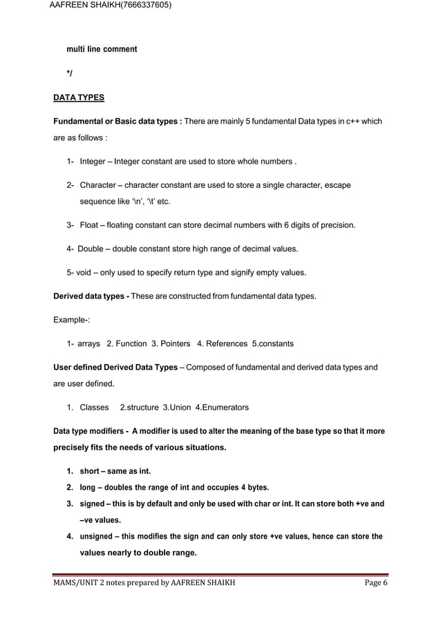 c++ notes.docx BASIC C++ PROGRAMMING NOTES | PDF