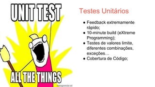 pipeline
Distribuir os testes no
decorrer do
para ter feedback durante todo ciclo
e antecipar a descoberta de problemas
 