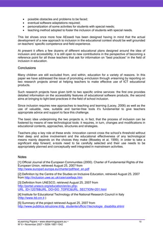 Inclusive education: helping teachers to choose ICT resources and to use them effectively