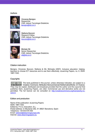 Inclusive education: helping teachers to choose ICT resources and to use them effectively