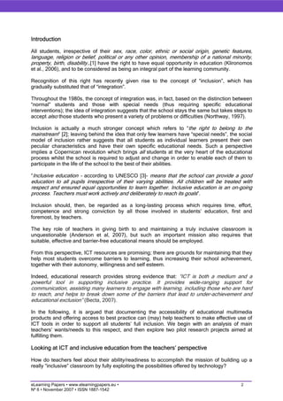 Inclusive education: helping teachers to choose ICT resources and to use them effectively